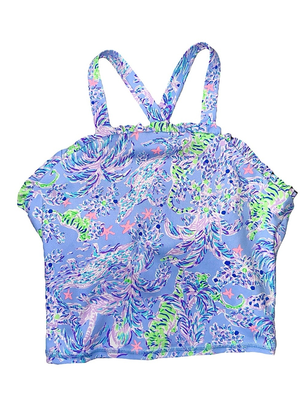 Lilly Pulitzer Luxletic Letitia Bra Tank Blue Peri The Turtle Print Crop Top XS
